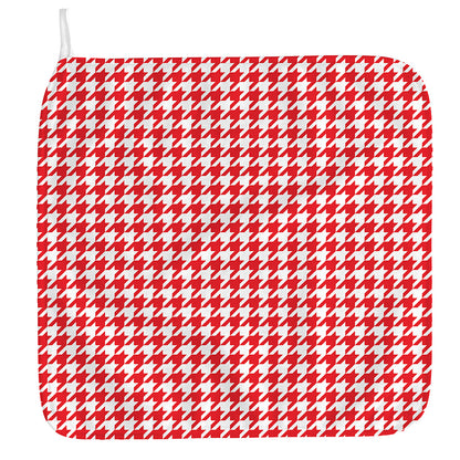 Red And White Houndstooth Pattern Print Hand Towel