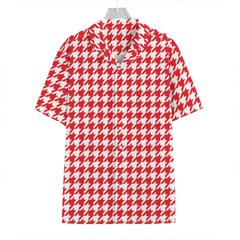 Red And White Houndstooth Pattern Print Hawaiian Shirt