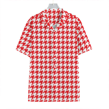 Red And White Houndstooth Pattern Print Hawaiian Shirt