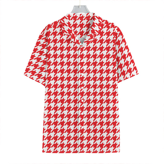 Red And White Houndstooth Pattern Print Hawaiian Shirt