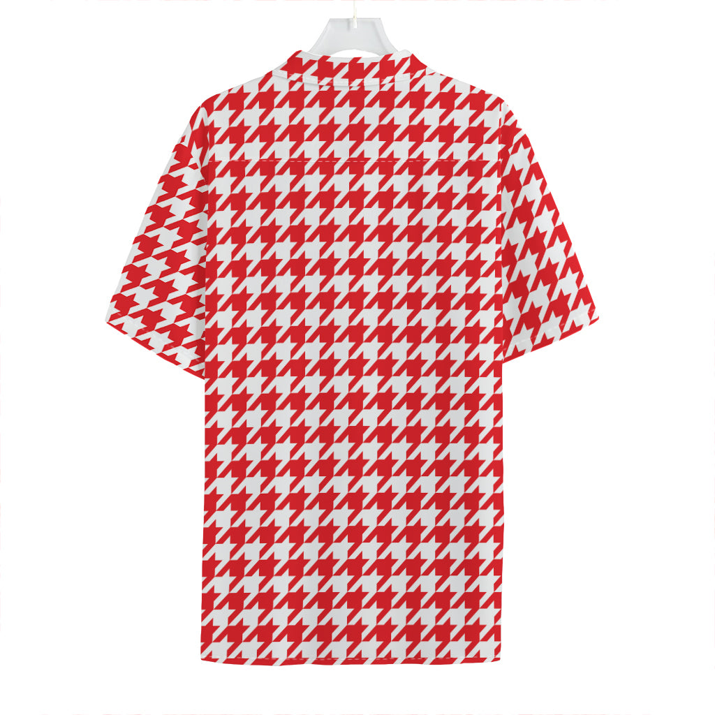 Red And White Houndstooth Pattern Print Hawaiian Shirt