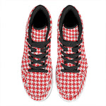 Red And White Houndstooth Pattern Print High Top Leather Sneakers