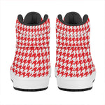 Red And White Houndstooth Pattern Print High Top Leather Sneakers