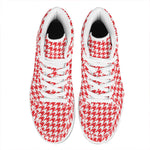 Red And White Houndstooth Pattern Print High Top Leather Sneakers