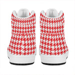Red And White Houndstooth Pattern Print High Top Leather Sneakers