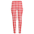 Red And White Houndstooth Pattern Print High-Waisted Pocket Leggings