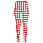 Red And White Houndstooth Pattern Print High-Waisted Pocket Leggings