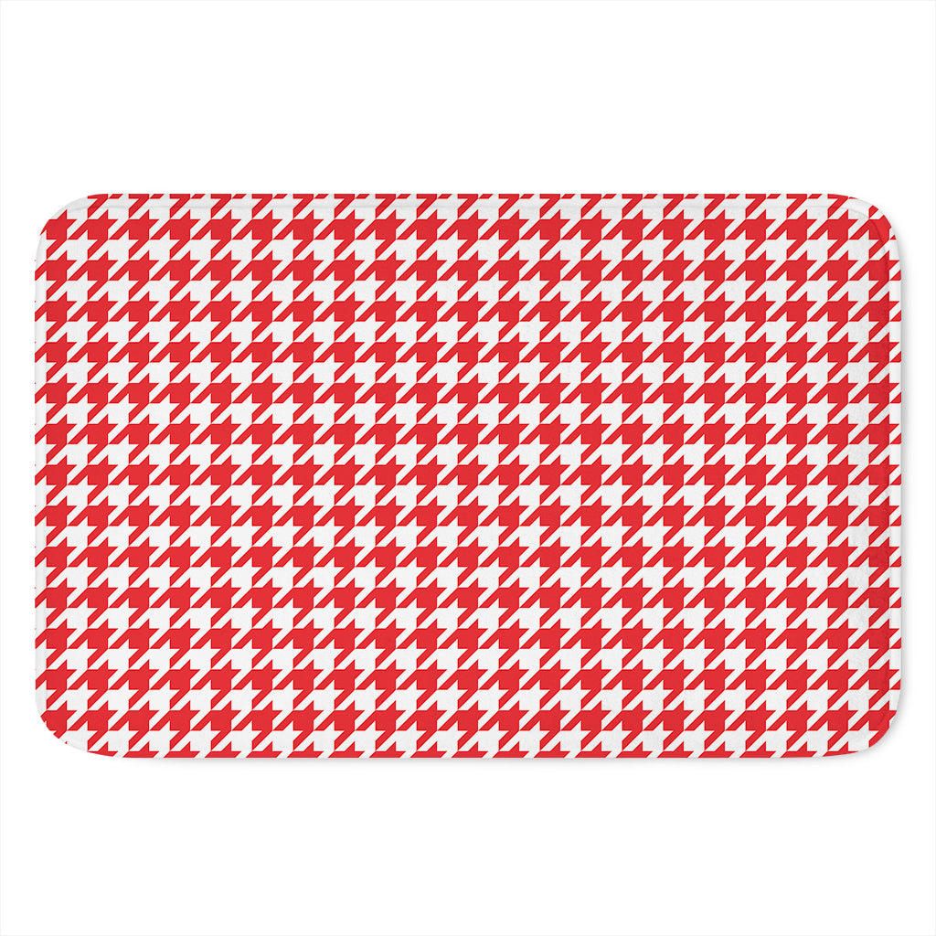 Red And White Houndstooth Pattern Print Indoor Door Mat