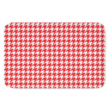 Red And White Houndstooth Pattern Print Indoor Door Mat