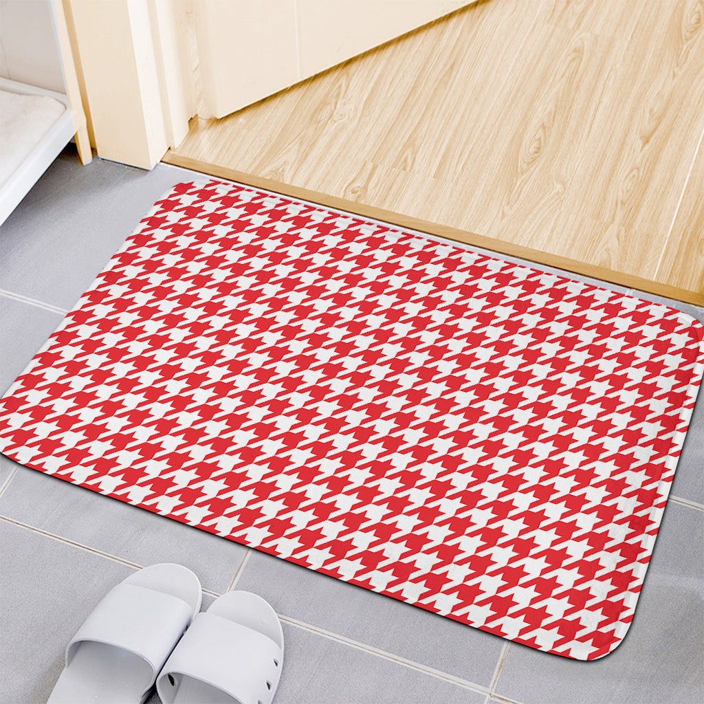 Red And White Houndstooth Pattern Print Indoor Door Mat