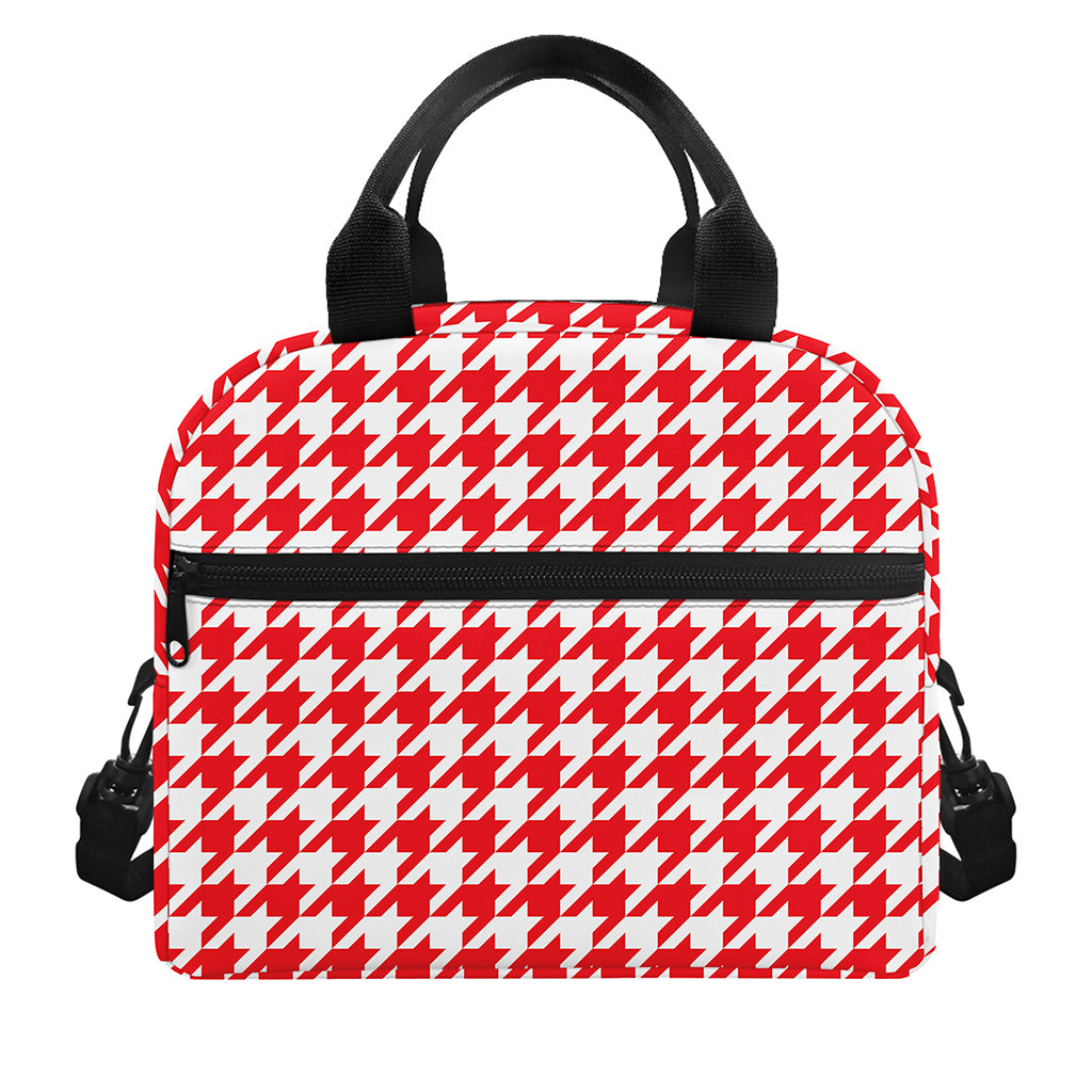Red And White Houndstooth Pattern Print Insulated Lunch Bag