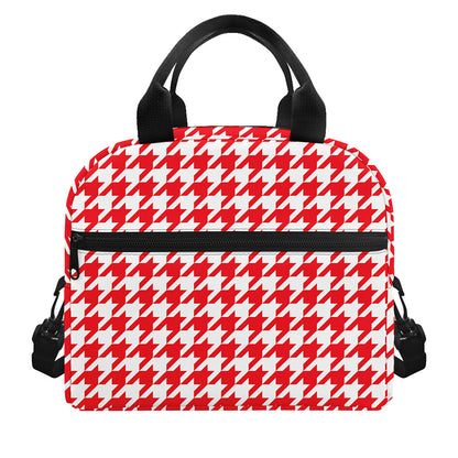 Red And White Houndstooth Pattern Print Insulated Lunch Bag