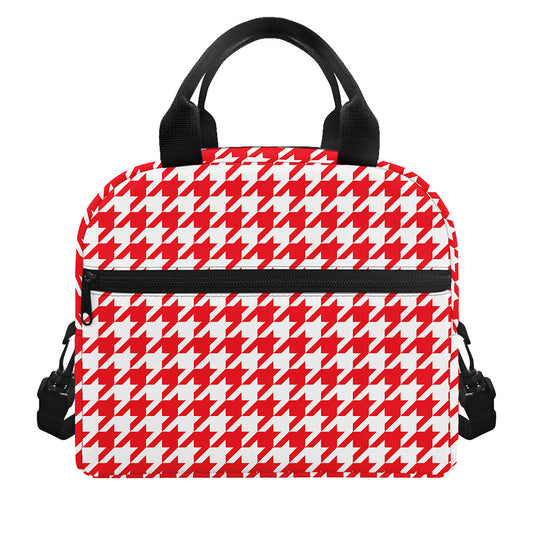 Red And White Houndstooth Pattern Print Insulated Lunch Bag