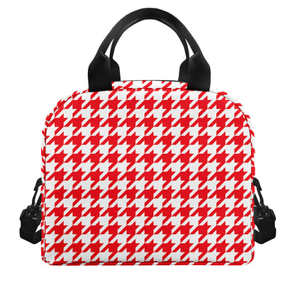 Red And White Houndstooth Pattern Print Insulated Lunch Bag