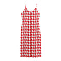 Red And White Houndstooth Pattern Print Jersey Midi Cami Dress