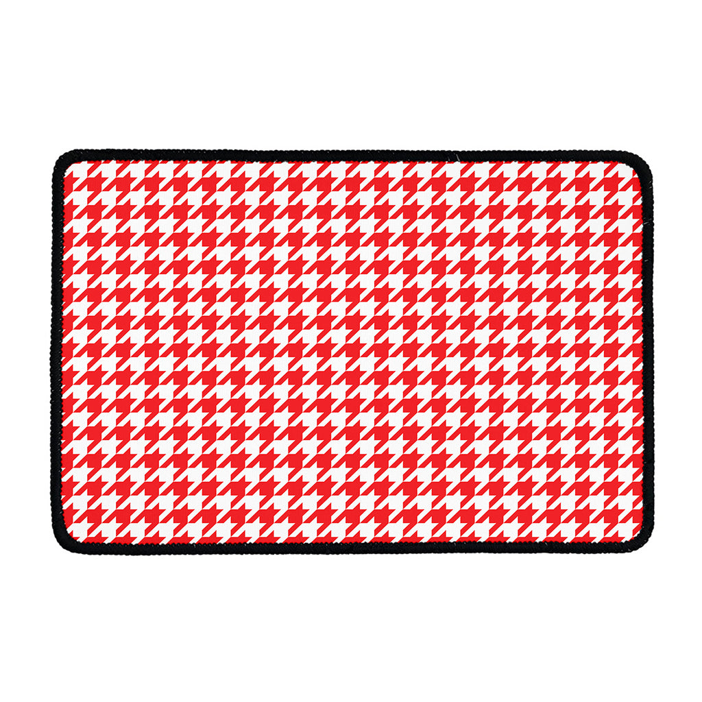 Red And White Houndstooth Pattern Print Kitchen Mat