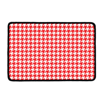 Red And White Houndstooth Pattern Print Kitchen Mat
