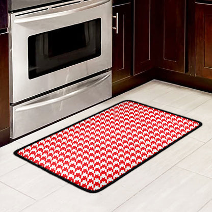 Red And White Houndstooth Pattern Print Kitchen Mat