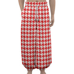 Red And White Houndstooth Pattern Print Lantern Pants