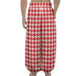 Red And White Houndstooth Pattern Print Lantern Pants