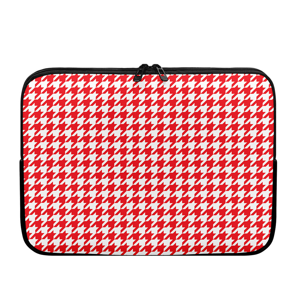 Red And White Houndstooth Pattern Print Laptop Sleeve
