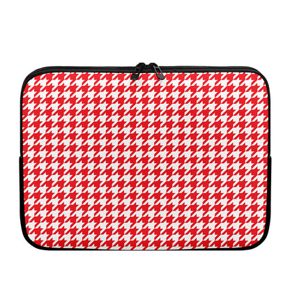 Red And White Houndstooth Pattern Print Laptop Sleeve