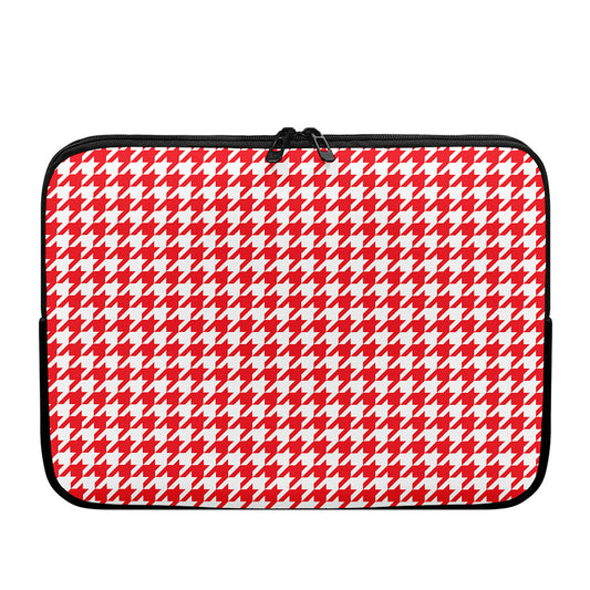 Red And White Houndstooth Pattern Print Laptop Sleeve