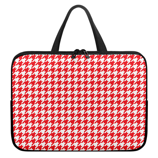 Red And White Houndstooth Pattern Print Laptop Sleeve With Handle