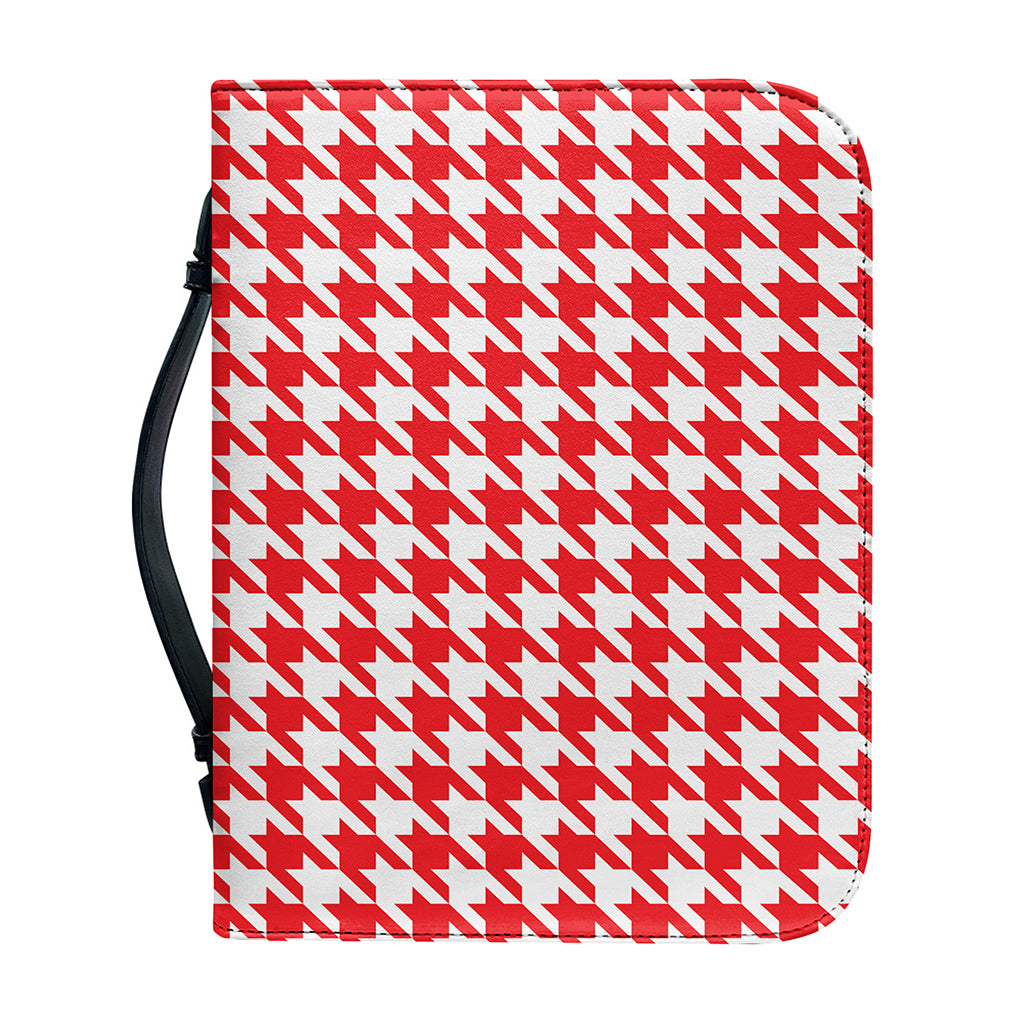 Red And White Houndstooth Pattern Print Leather Bible Cover