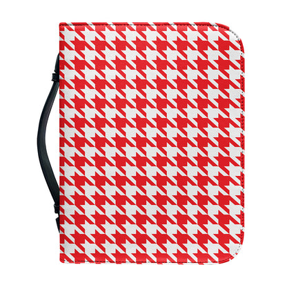 Red And White Houndstooth Pattern Print Leather Bible Cover