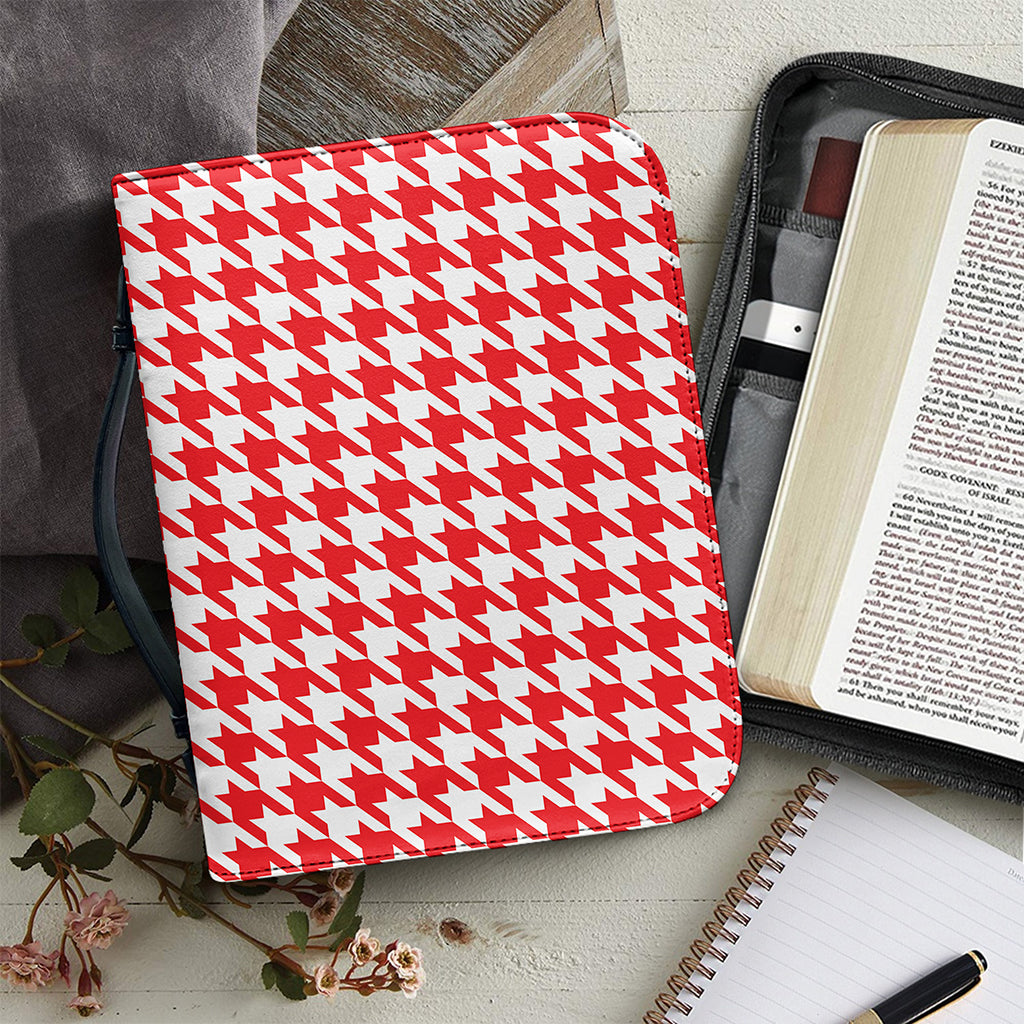 Red And White Houndstooth Pattern Print Leather Bible Cover