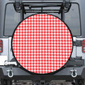 Red And White Houndstooth Pattern Print Leather Spare Tire Cover
