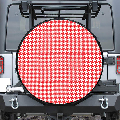 Red And White Houndstooth Pattern Print Leather Spare Tire Cover