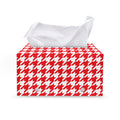 Red And White Houndstooth Pattern Print Leather Tissue Box Cover