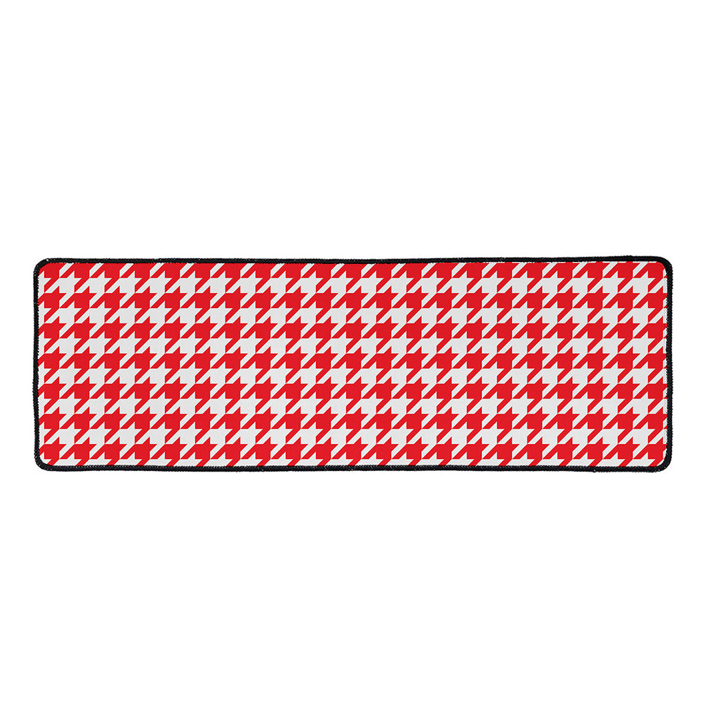 Red And White Houndstooth Pattern Print Long Kitchen Mat