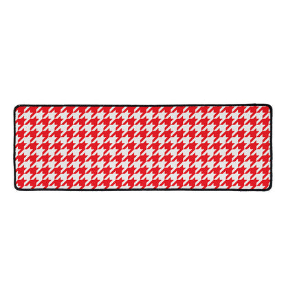 Red And White Houndstooth Pattern Print Long Kitchen Mat