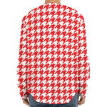 Red And White Houndstooth Pattern Print Long Sleeve Baseball Jersey
