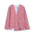 Red And White Houndstooth Pattern Print Long Sleeve Short Coat