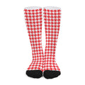 Red And White Houndstooth Pattern Print Long Socks
