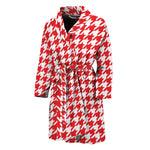 Red And White Houndstooth Pattern Print Men's Bathrobe