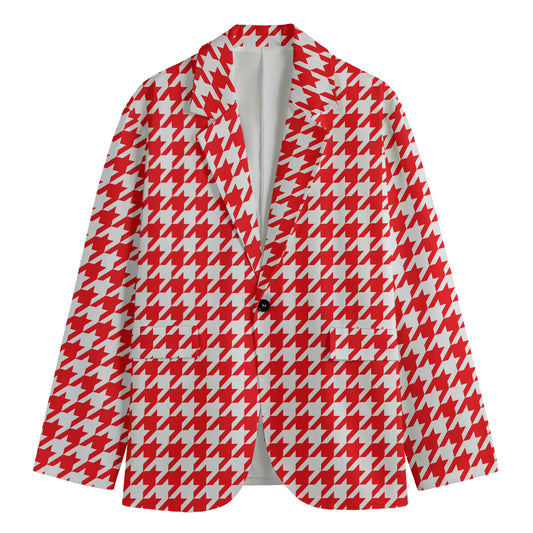 Red And White Houndstooth Pattern Print Men's Blazer