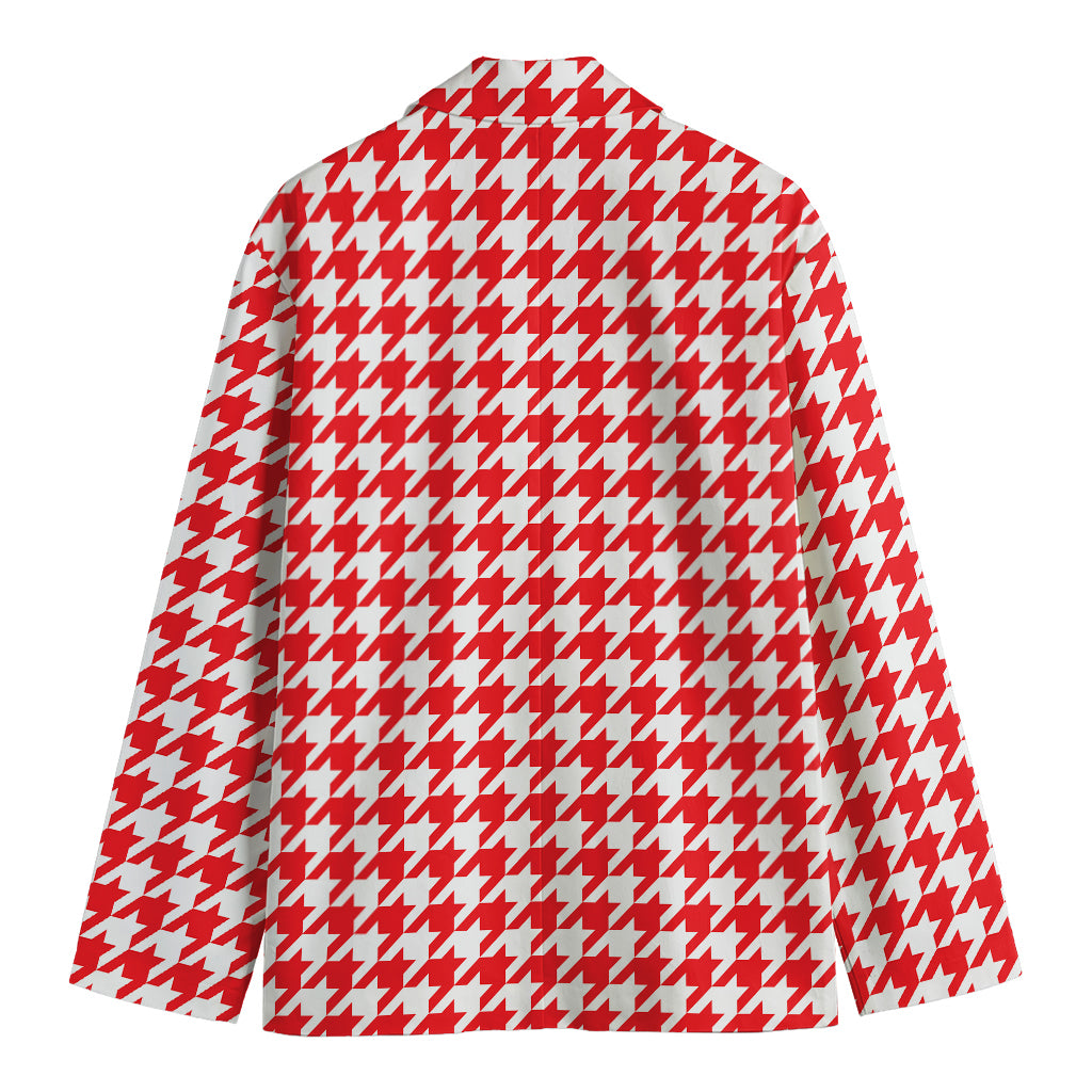 Red And White Houndstooth Pattern Print Men's Blazer