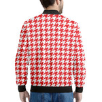 Red And White Houndstooth Pattern Print Men's Bomber Jacket