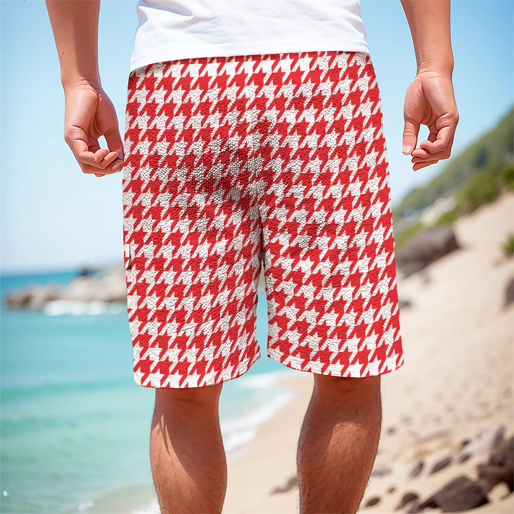 Red And White Houndstooth Pattern Print Men's Cargo Shorts