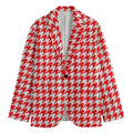 Red And White Houndstooth Pattern Print Men's Cotton Blazer