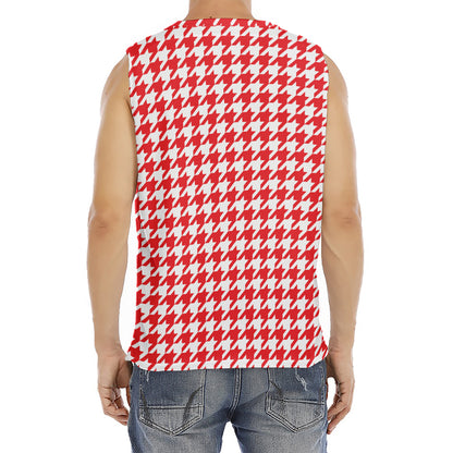 Red And White Houndstooth Pattern Print Men's Fitness Tank Top