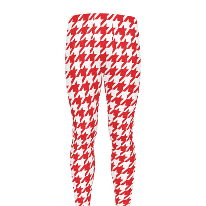 Red And White Houndstooth Pattern Print Men's leggings