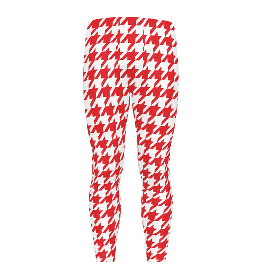 Red And White Houndstooth Pattern Print Men's leggings