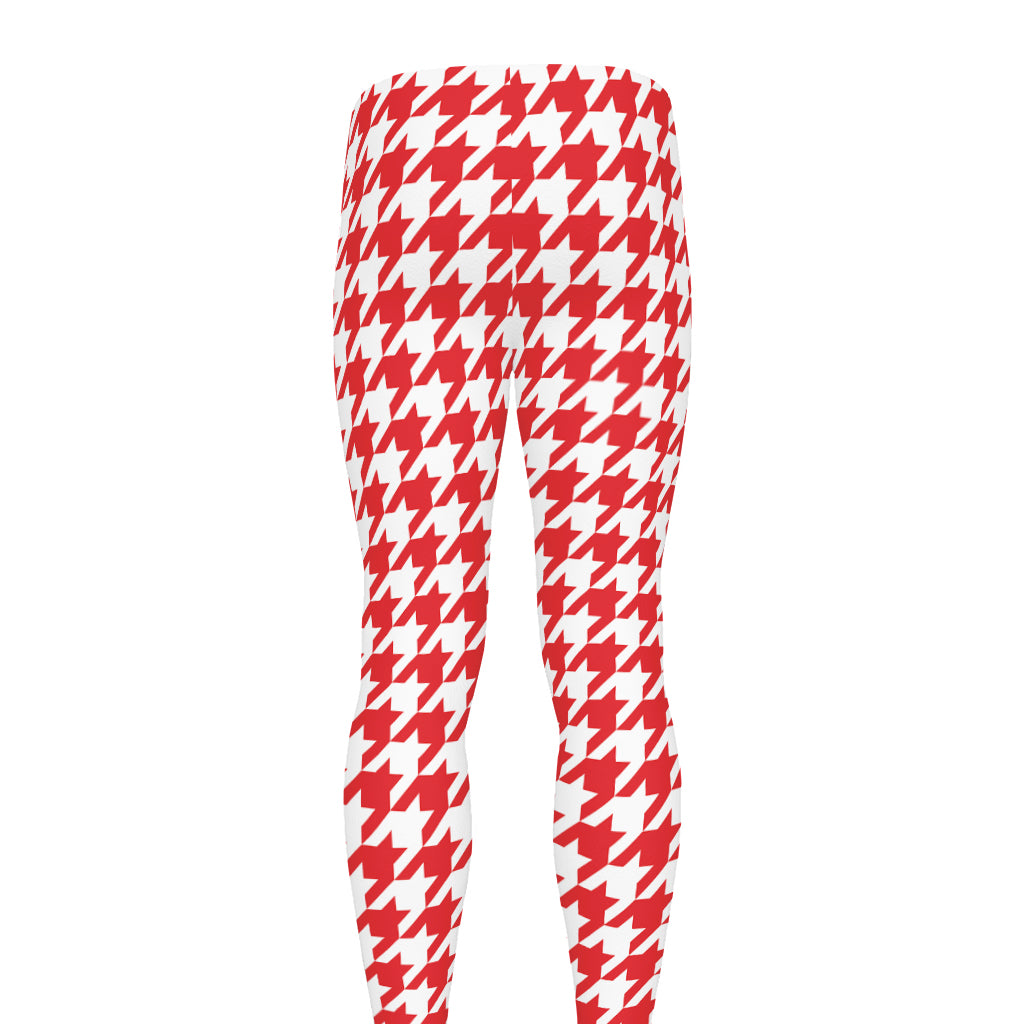 Red And White Houndstooth Pattern Print Men's leggings