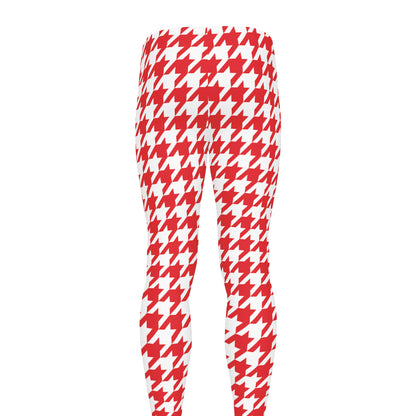 Red And White Houndstooth Pattern Print Men's leggings